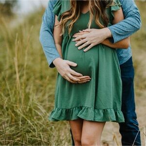 Pink Blush Maternity Green Flutter Sleeve V-Neck Sundress